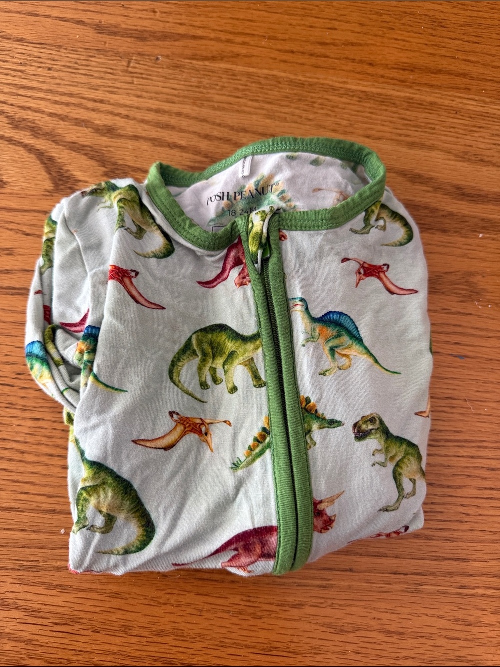 Posh Peanut Dinosaur Print Zippered Baby Sleep Sack - Green Trim